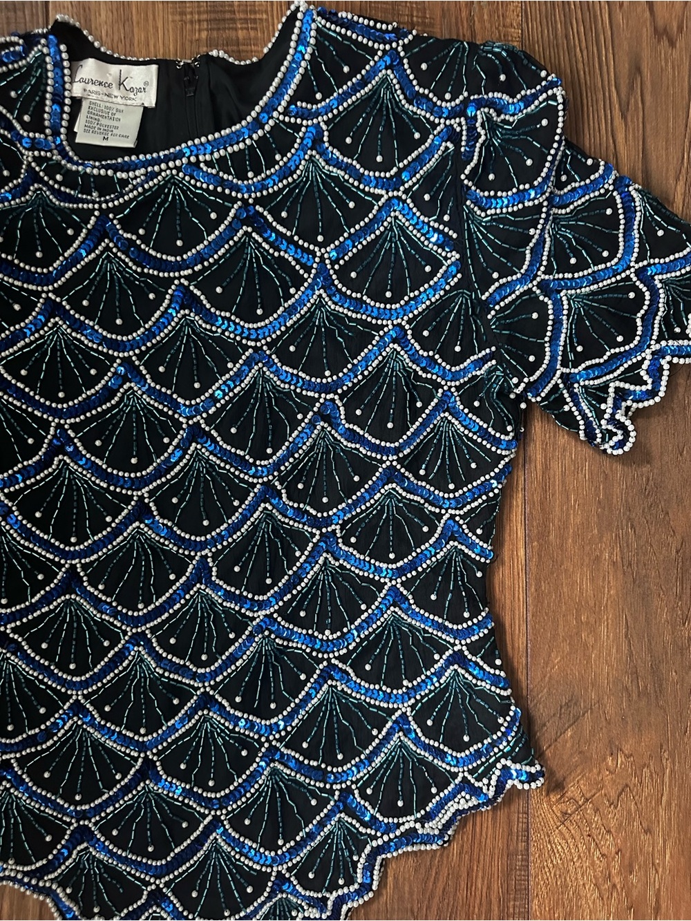 Laurence Kazar Black Top with Blue & Silver Beadwork